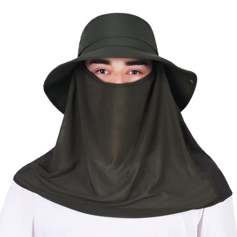 Vbiger Unisex Sun Hat Breathable Bucket Hat Quick-dry Outdoor Hats Foldable Fishing Cap with Detachable Flaps - Hats