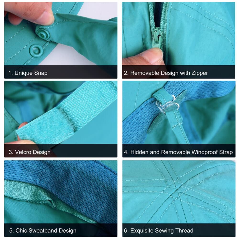 Vbiger UPF50+ Beach Sunhat Foldable Sun Hat Adjustable Sunproof Hat Wide Brim Visor Hat with Removable Neck and Face Flap - Hats