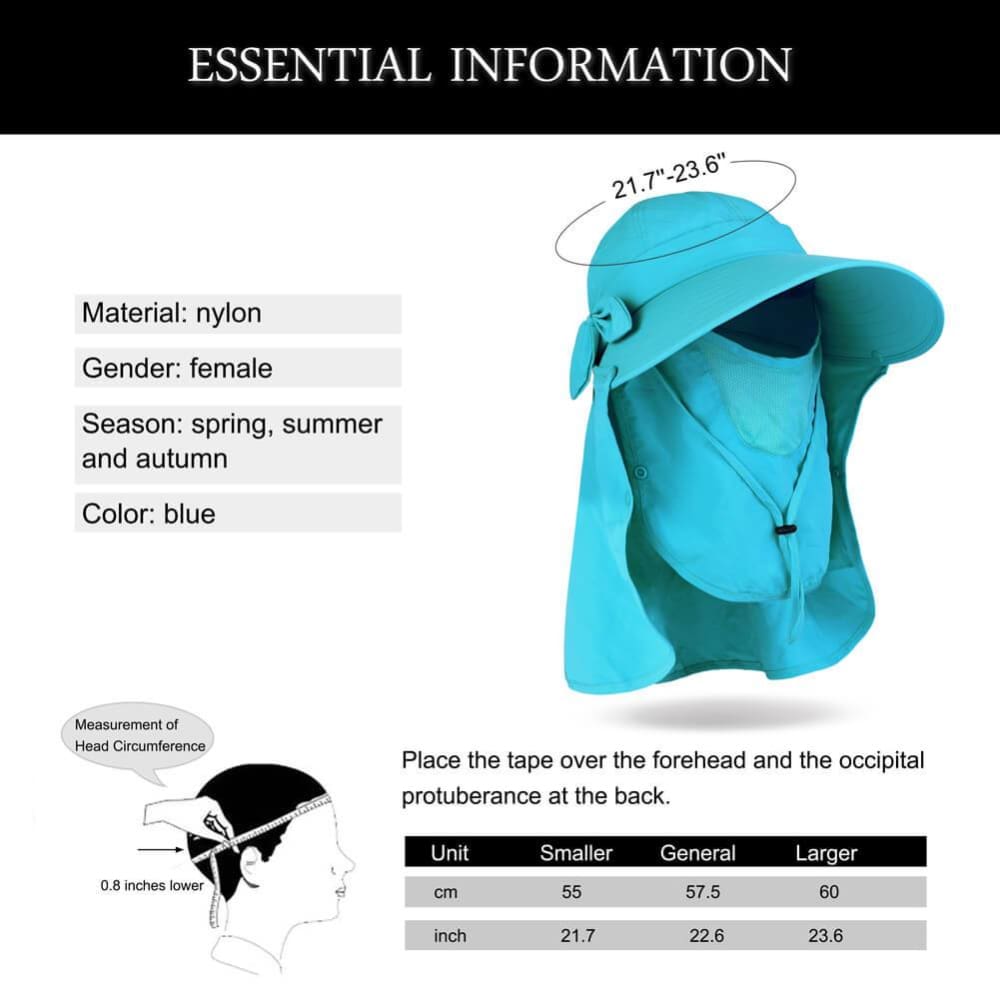 Vbiger UPF50+ Beach Sunhat Foldable Sun Hat Adjustable Sunproof Hat Wide Brim Visor Hat with Removable Neck and Face Flap - Hats