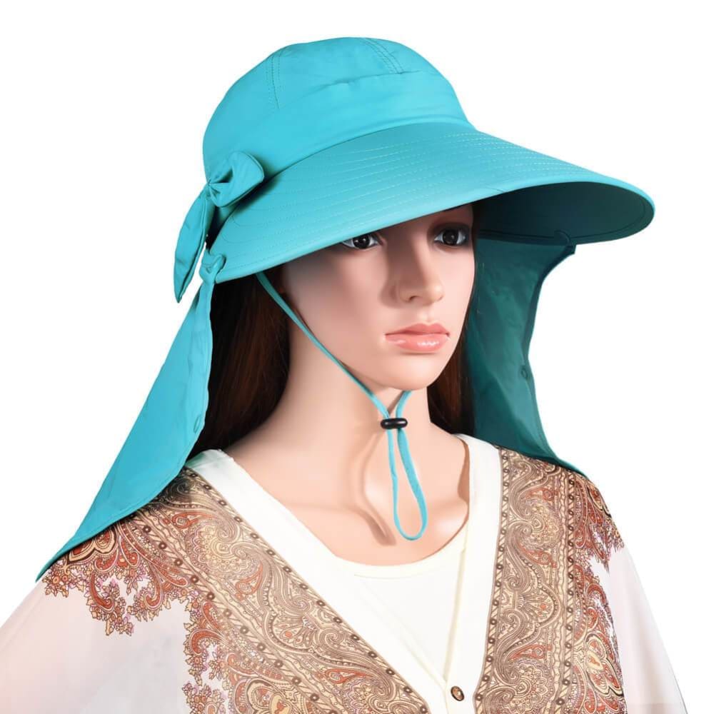 Vbiger UPF50+ Beach Sunhat Foldable Sun Hat Adjustable Sunproof Hat Wide Brim Visor Hat with Removable Neck and Face Flap - Hats