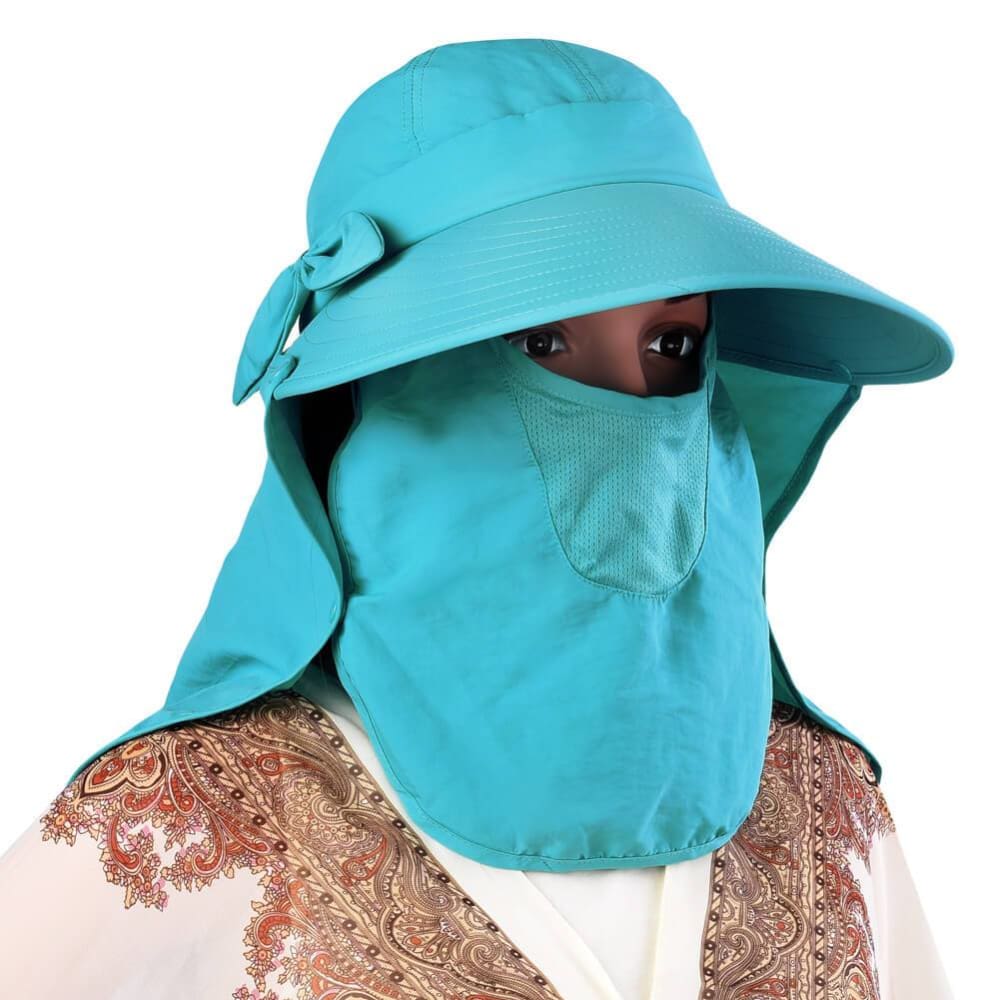 Vbiger UPF50+ Beach Sunhat Foldable Sun Hat Adjustable Sunproof Hat Wide Brim Visor Hat with Removable Neck and Face Flap - Hats