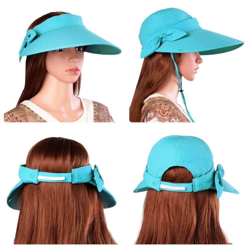 Vbiger UPF50+ Beach Sunhat Foldable Sun Hat Adjustable Sunproof Hat Wide Brim Visor Hat with Removable Neck and Face Flap - Hats