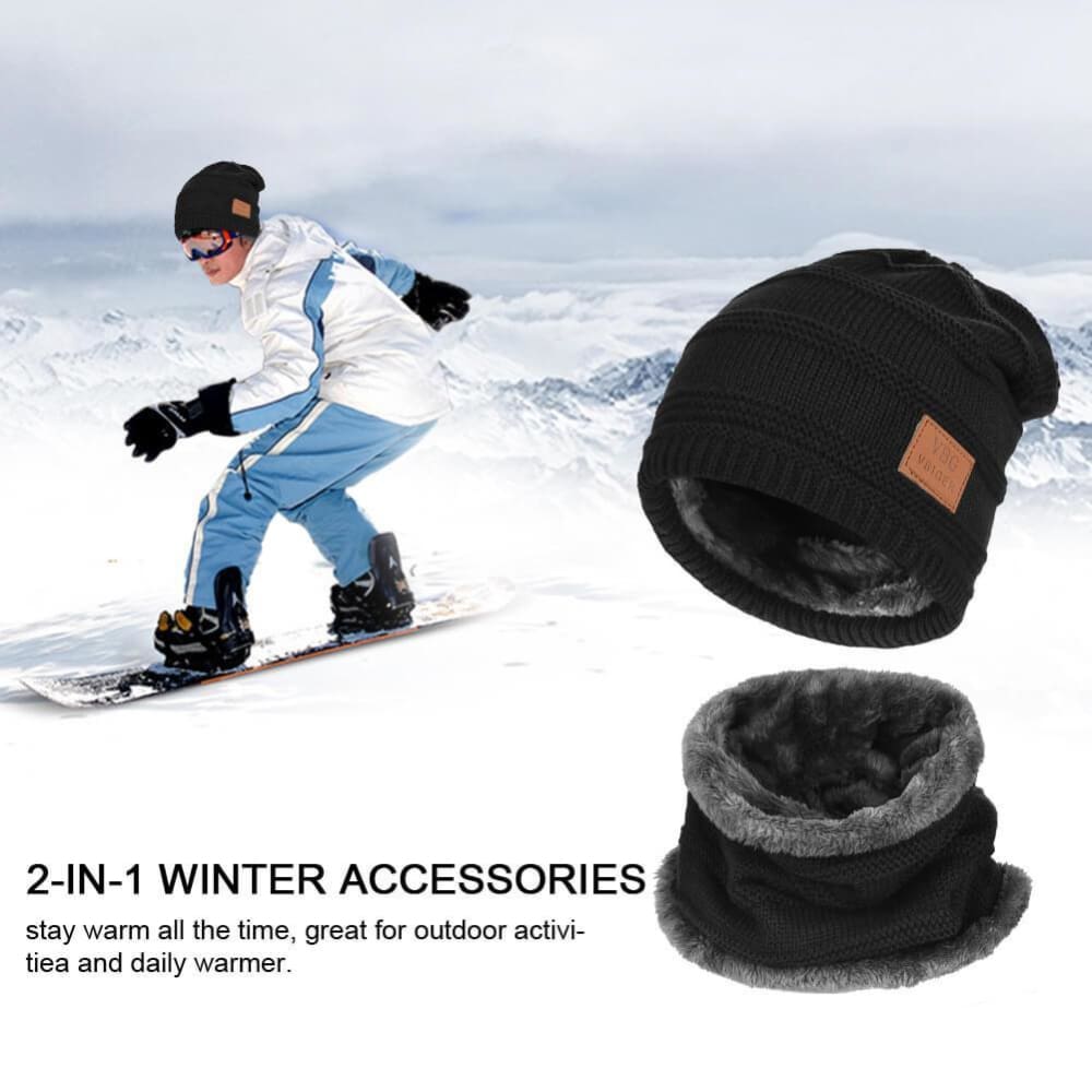 Vbiger Warm Knitted Hat and Circle Scarf with Fleece Lining 2 Pieces - Hats