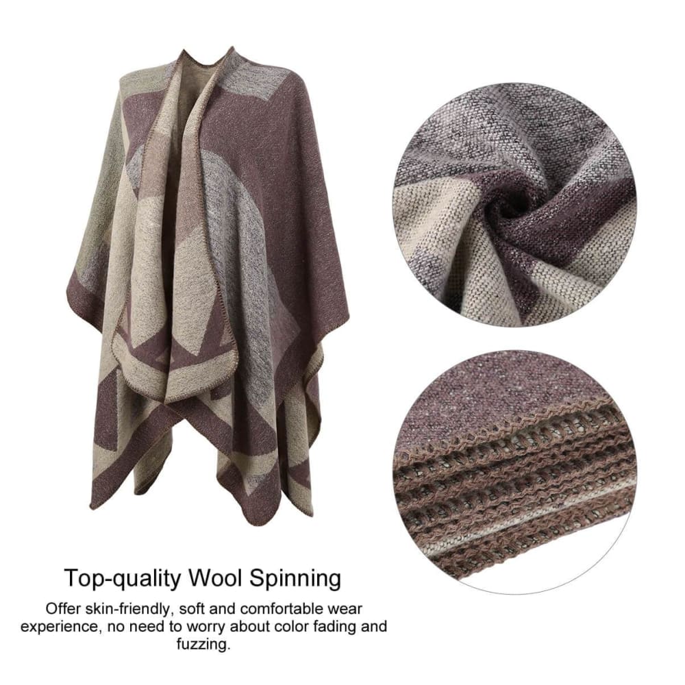 Vbiger Women Color Block Shawl Wrap Open Front Poncho Cape Oversized Winter Blanket Reversible Scarf Thick Cardigan Coat - Scarf