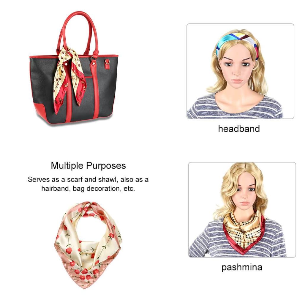 Vbiger Women Satin Scarf Fashionable Square Scarf Decorative Shawl Wrap Flower Printing Pattern Set of 12 - Scarf