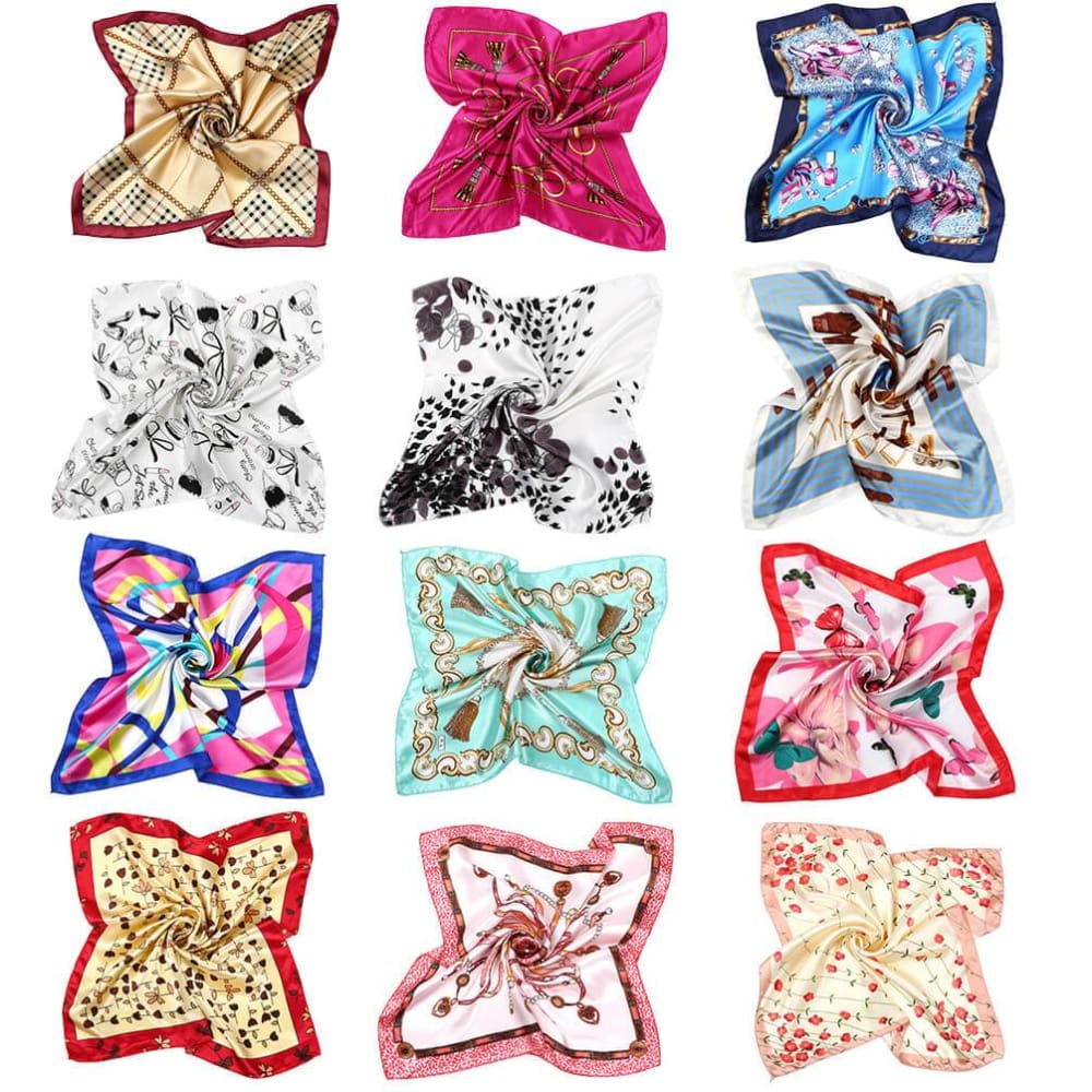Vbiger Women Satin Scarf Fashionable Square Scarf Decorative Shawl Wrap Flower Printing Pattern Set of 12 - Scarf