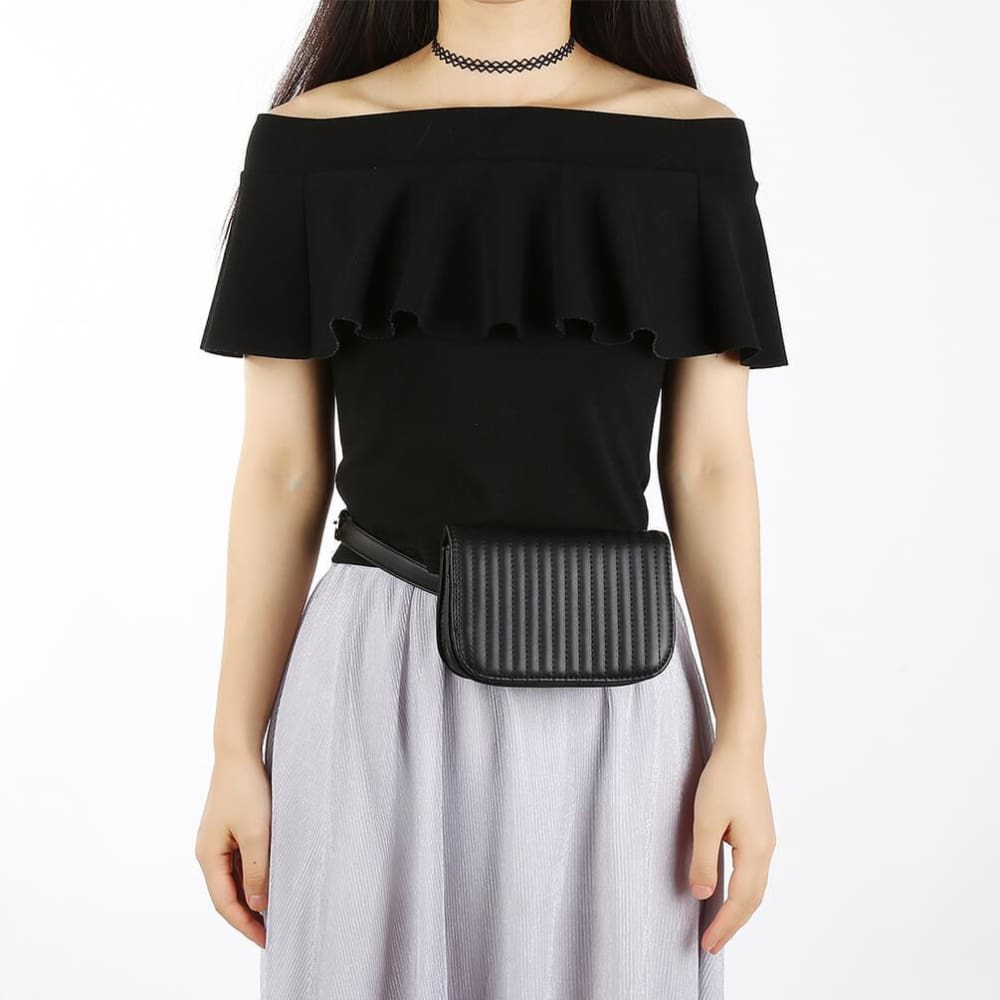 Vbiger Women Waist Pack PU Leather Waist Bag Casual Fanny Pack with Adjustable Strap and Stripe Pattern Black - Bag