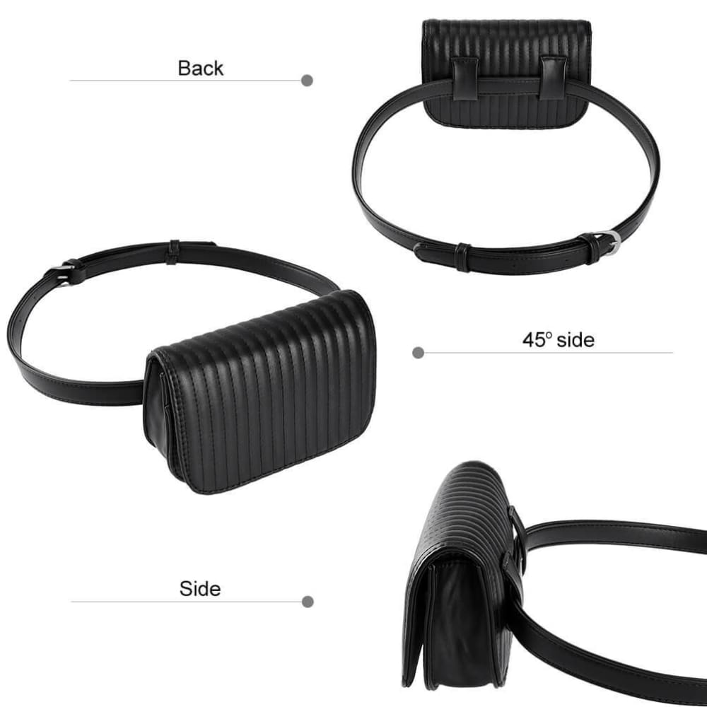 Vbiger Women Waist Pack PU Leather Waist Bag Casual Fanny Pack with Adjustable Strap and Stripe Pattern Black - Bag