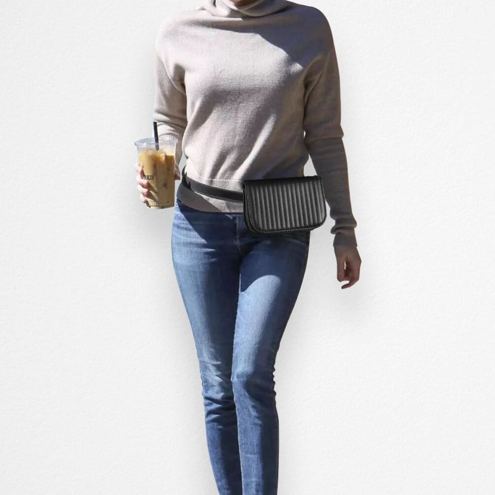 Vbiger Women Waist Pack PU Leather Waist Bag Casual Fanny Pack with Adjustable Strap and Stripe Pattern Black - Bag