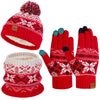 Vbiger Winter Gloves Hat Scarf Set for Girls & Boy 5-10 Years, 3Pcs Warm Knit Beanie Hat Scarf Touch Screen Mittens with Fleece Lined, Snowflake Pattern - Red