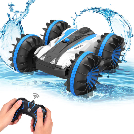 Mini RC Stunt Car Remote Control Car 4WD Amphibious 2.4GHz Double Sided 360° Rotating for Kids, Blue
