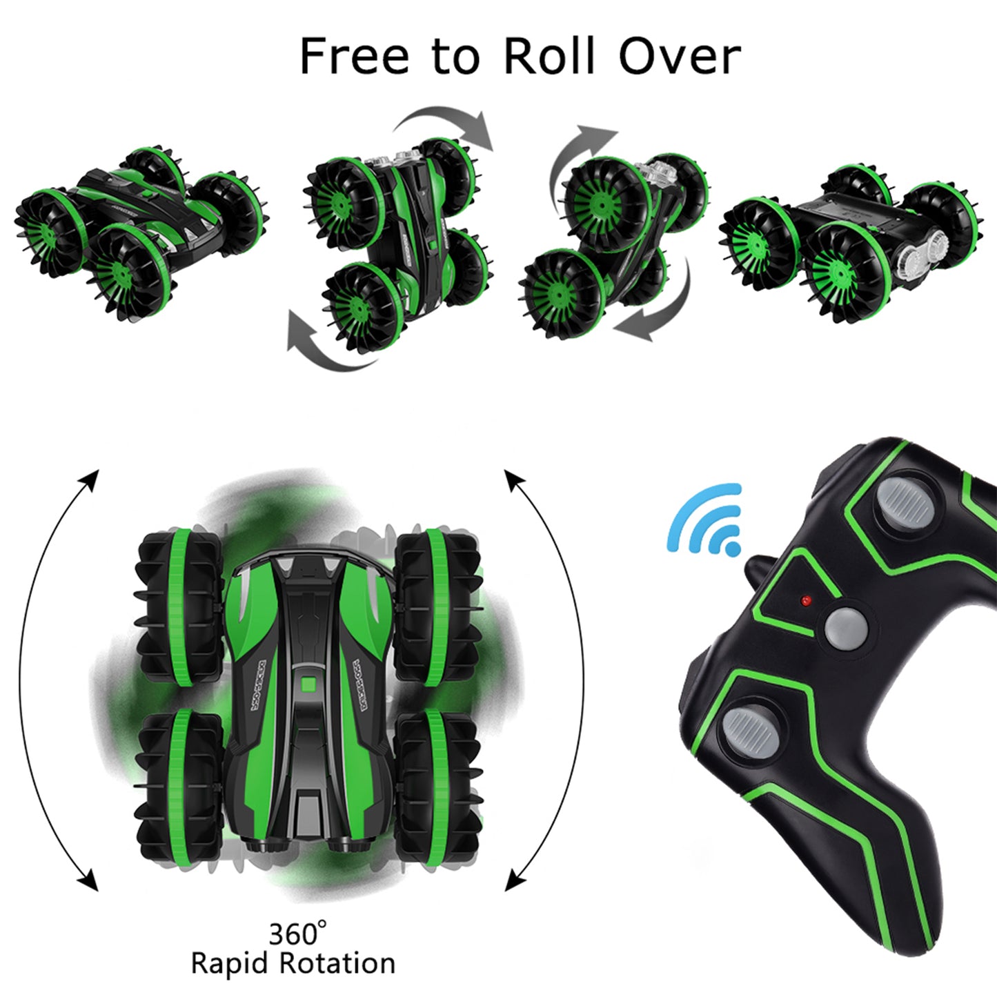 Mini RC Stunt Car Remote Control Car 4WD Amphibious 2.4GHz Double Sided 360Rotating for Kids,
