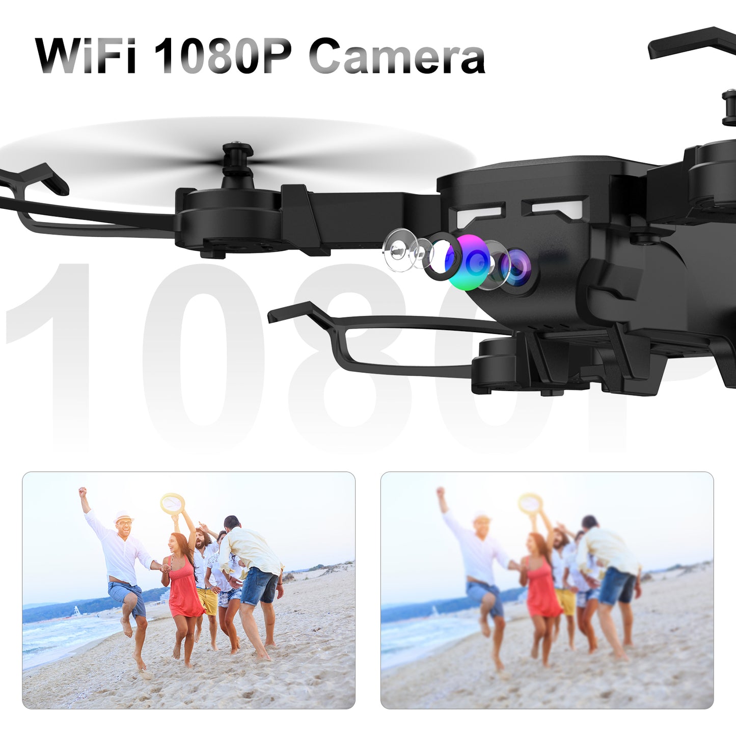 RC Drone with 1080P Camera for Kids Adults Beginner – RC Foldable Quadcopter with Four-Way Obstacle Avoidance, Waypoint Fly, Altitude Hold, 360° flips stunt, Headless Mode