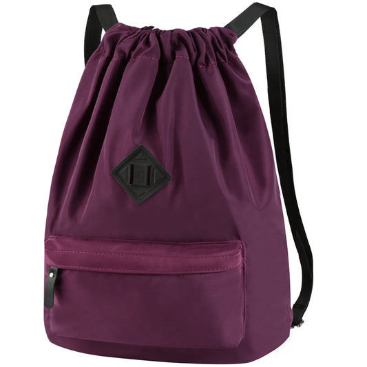 Vbiger Drawstring Backpack String Gym Sports Bag Waterproof Nylon Fitness Drawstring Bag - Purple
