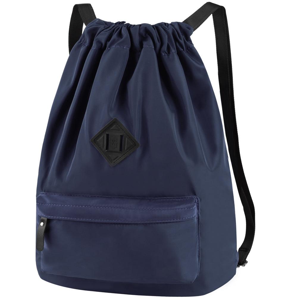 Vbiger Drawstring Backpack Waterproof Nylon Fitness String Gym Sports Bag for Women Men - Dark Blue