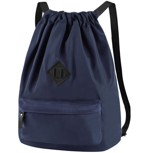 Vbiger Drawstring Backpack Waterproof Nylon Fitness String Gym Sports Bag for Women Men - Dark Blue