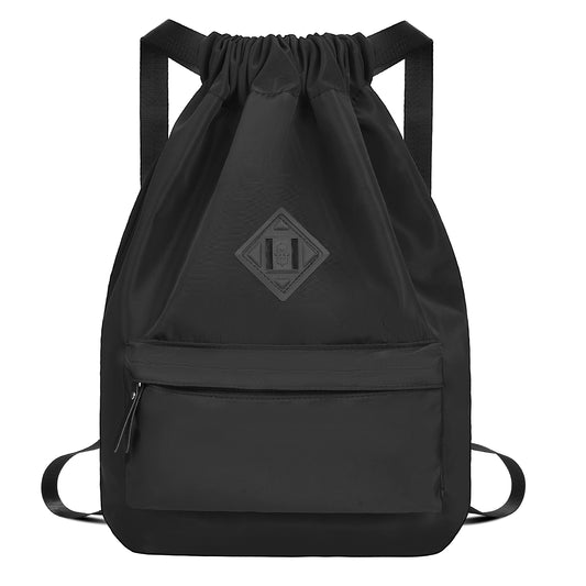 Vbiger Drawstring Backpack Black Gym Bag Nylon Drawstring Bags Large Capacity Lightweight Backpack