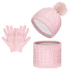 Vbiger Kids Warm Knit Hat, Scarf & Glove Set, Pink 3-Piece Winter Set, Beanie Cap Circle Scarf and Gloves with Knitted Textile for Children Boys Girls