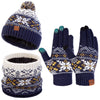 Vbiger 3Pcs Kids Winter Knitted Hats Scarf Gloves Set Warm Fleece Lining Cap for age 5-10 Boys Girls