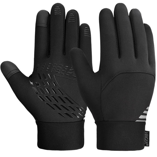 Vbiger Kids Winter Gloves Black Thickened Warm Touch Screen Gloves with Reflective Designs, Ideal Gift for Christmas, 8-10 Years
