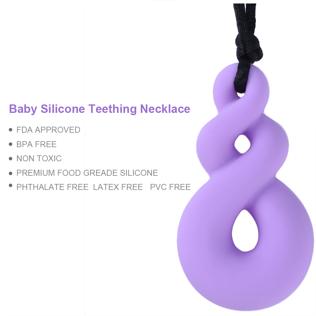 2 Pcs Chewing Necklace Teething Toys Calming Chewelry Chew Necklace, Suitable for Autism and Oral Motor Special Needs Kids, Purple and Blue
