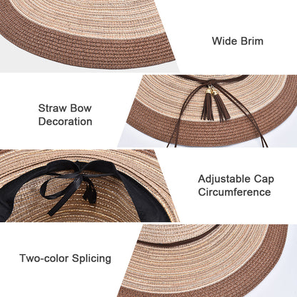 Vbiger Womens Beach Sun Hats Straw Hat Wide Brim UPF 50 Summer Travel Hat Foldable Packable Roll-up Floppy Beach Hats for Women - Brown