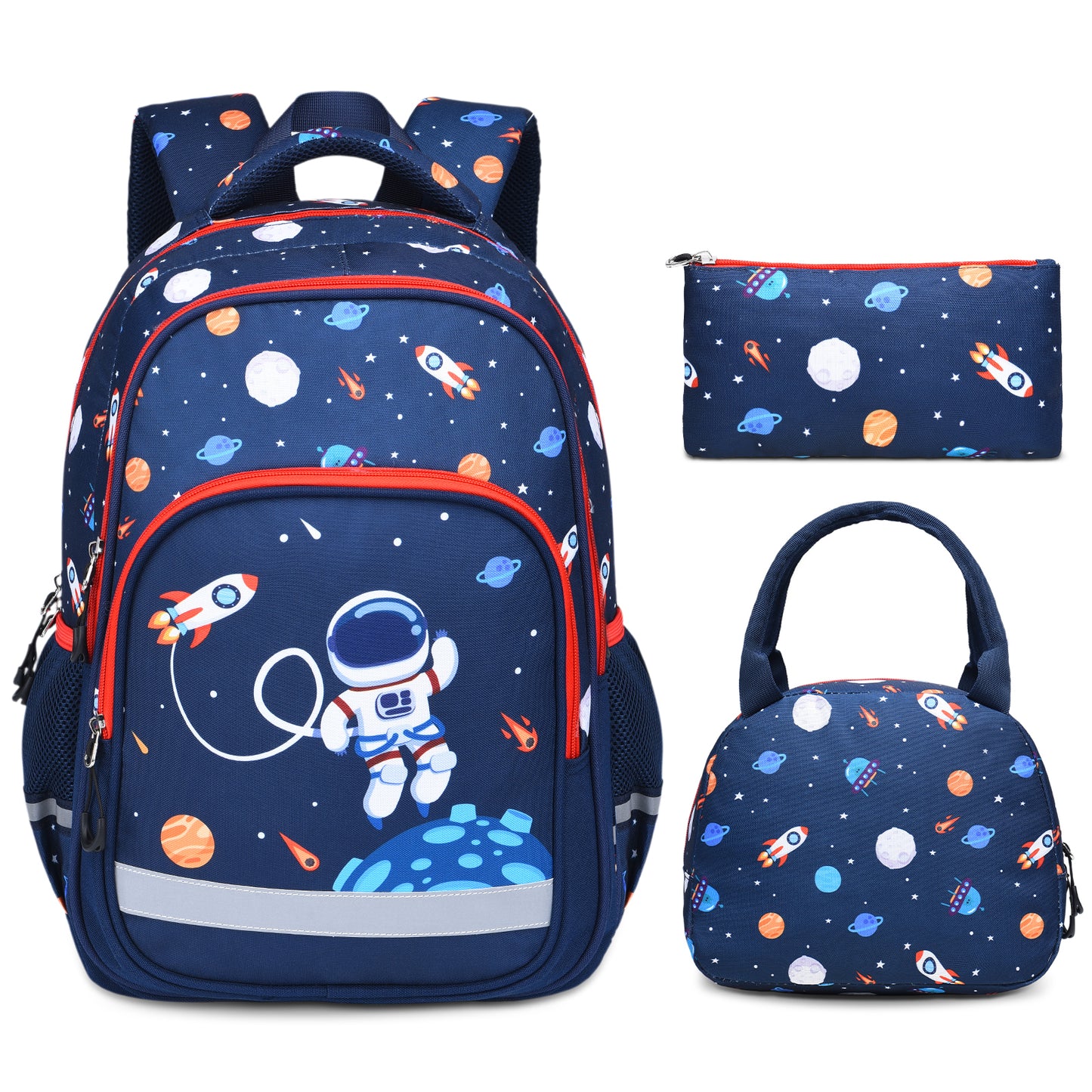 Vbiger Boys Backpack - 3-in-1 Lightweight Durable School Backpack Shoulder Bag Teenager Bag Set with Insulated Lunch Bag & Pencil Bag - Blue