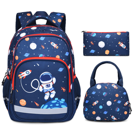 Vbiger Boys Backpack - 3-in-1 Lightweight Durable School Backpack Shoulder Bag Teenager Bag Set with Insulated Lunch Bag & Pencil Bag - Blue