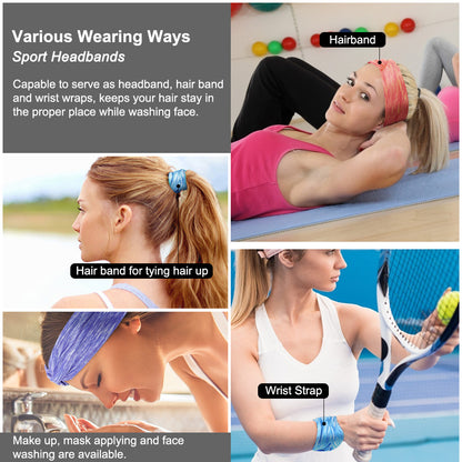 6Pcs Headbands for Women Moisture-wicking Yoga Head Wraps Stretchy Workout Head Bands Fashionable Cross Headband for Women Girls Lady