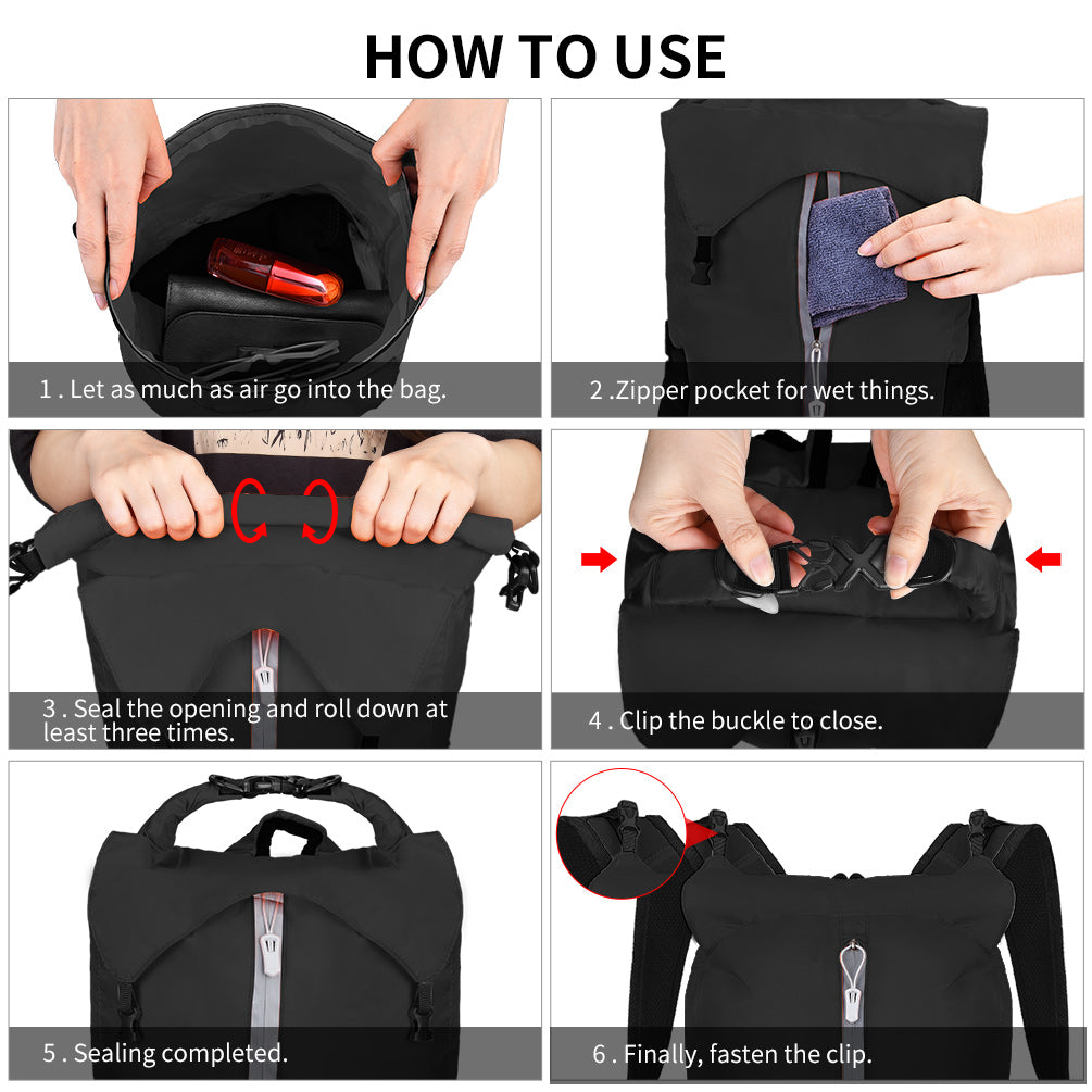 Vbiger 20L Waterproof Dry Bags, Foldable Portable Lightweight Odorless Backpack with Waist Bag Cellphone Bag for Beach Trekking Swimming Traveling Hiking
