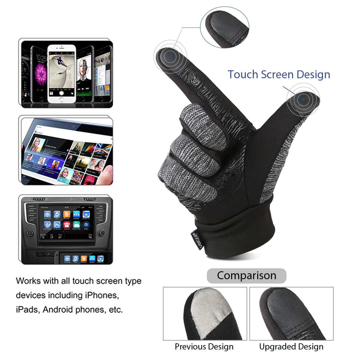 Vbiger Winter Gloves for Men Women Anti-Slip Touchscreen Gloves Texting Gloves Warm Gloves Flexible Outdoor Sports Gloves Cold Weather Gloves, Black, M