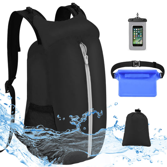 Vbiger 20L Waterproof Dry Bags, Foldable Portable Lightweight Odorless Backpack with Waist Bag Cellphone Bag for Beach Trekking Swimming Traveling Hiking
