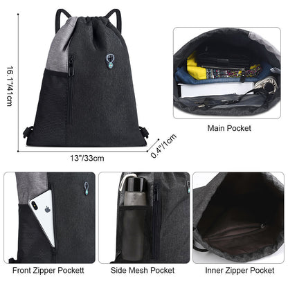 Vbiger Drawstring Backpack Sports Gym Sackpack Unisex Gym Sack with Earphone Hole