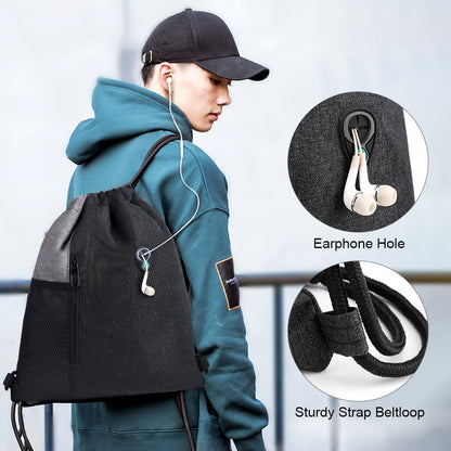 Vbiger Drawstring Backpack Sports Gym Sackpack Unisex Gym Sack with Earphone Hole