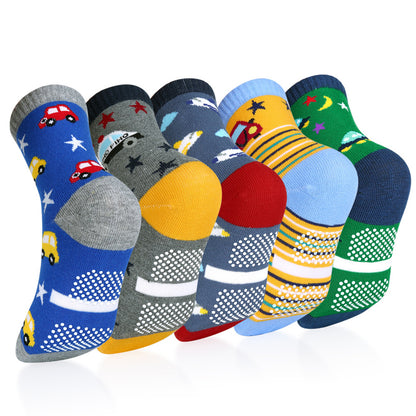 Kids Boys Cartoon Car Pattern Sport Socks 5 Pairs for 6-8 Years Old