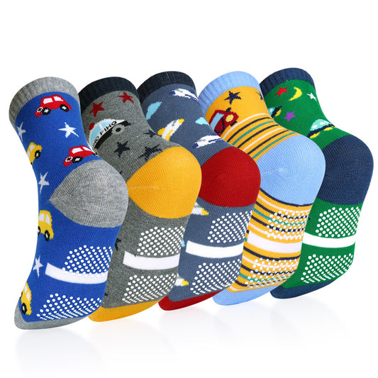 Kids Boys Cartoon Car Pattern Sport Socks 5 Pairs for 6-8 Years Old