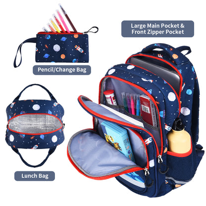Vbiger Boys Backpack - 3-in-1 Lightweight Durable School Backpack Shoulder Bag Teenager Bag Set with Insulated Lunch Bag & Pencil Bag - Blue
