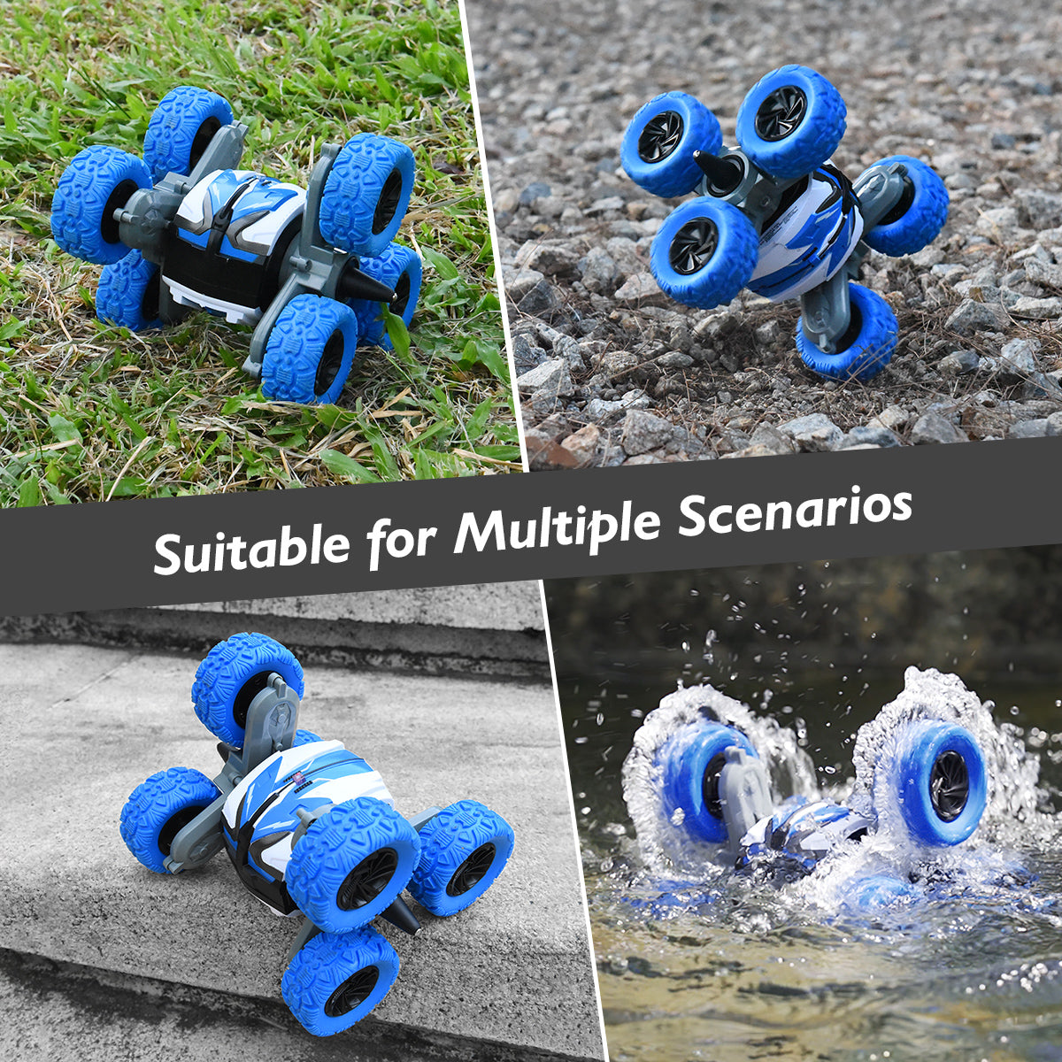 RC Stunt Car 6 WD RC Car Toys for 5-12 Years Old Boys 2.4GHz Amphibious 360 Rotating RC Stunt Car Boat Remote Control Car Toy for Boys Girls, Blue