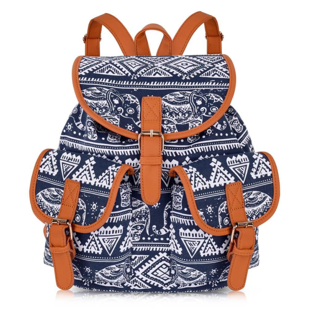 Vbiger Stylish and Ethnic Bag for Travelling Popular Canvas Backpack for Women with Elephant Pattern - Style2 - Bag