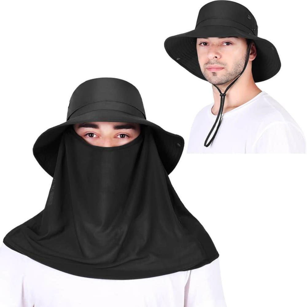 Vbiger Unisex Sun Hat Breathable Bucket Hat Quick-dry Outdoor Hats Foldable Fishing Cap with Detachable Flaps - Black - Hats