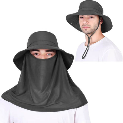 Vbiger Unisex Sun Hat Breathable Bucket Hat Quick-dry Outdoor Hats Foldable Fishing Cap with Detachable Flaps - Dark Grey - Hats