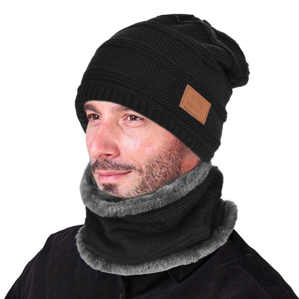 Vbiger Warm Knitted Hat and Circle Scarf with Fleece Lining 2 Pieces - Hats