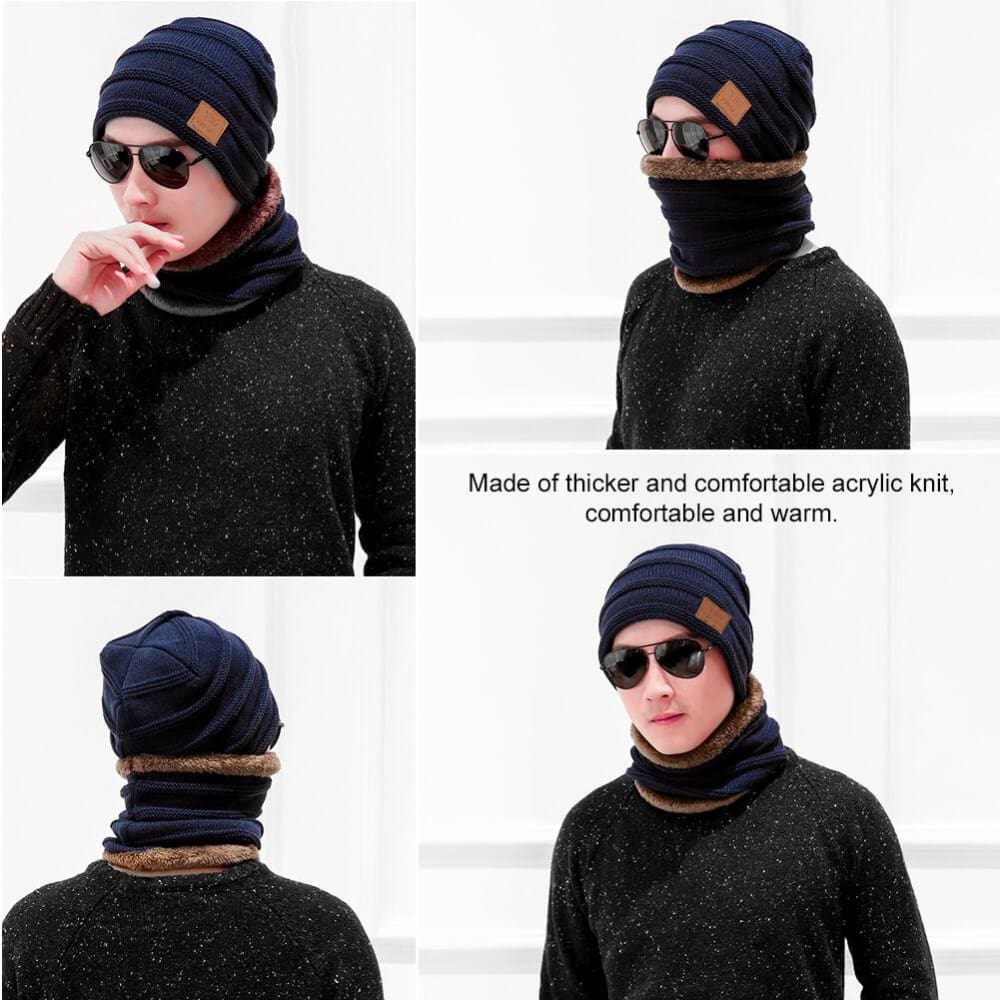 Vbiger Warm Knitted Hat and Circle Scarf with Fleece Lining 2 Pieces - Hats