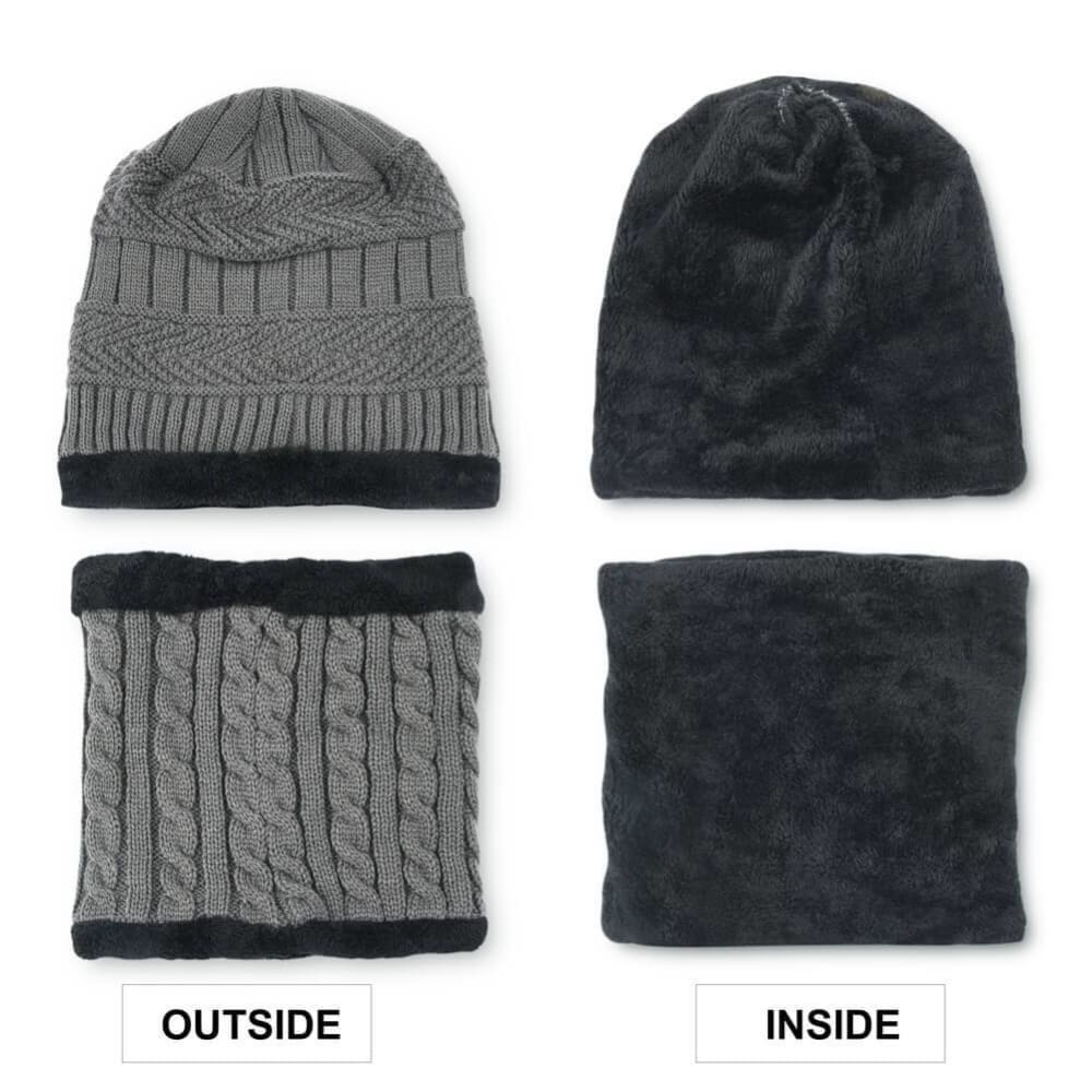 Vbiger Warm Knitted Hat and Circle Scarf with Fleece Lining 2 Pieces - Hats