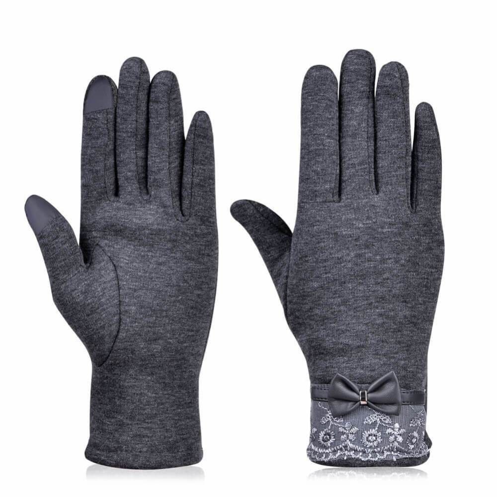Vbiger Womens Fashionable Flocking Touchscreen Warmer Lace Gloves - Gloves