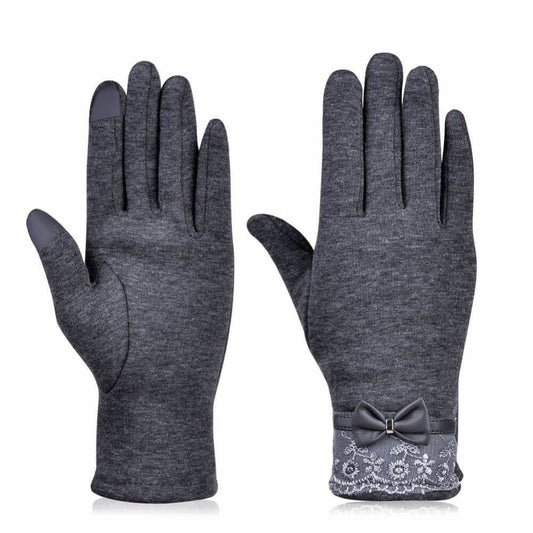 Vbiger Womens Fashionable Flocking Touchscreen Warmer Lace Gloves - Gloves